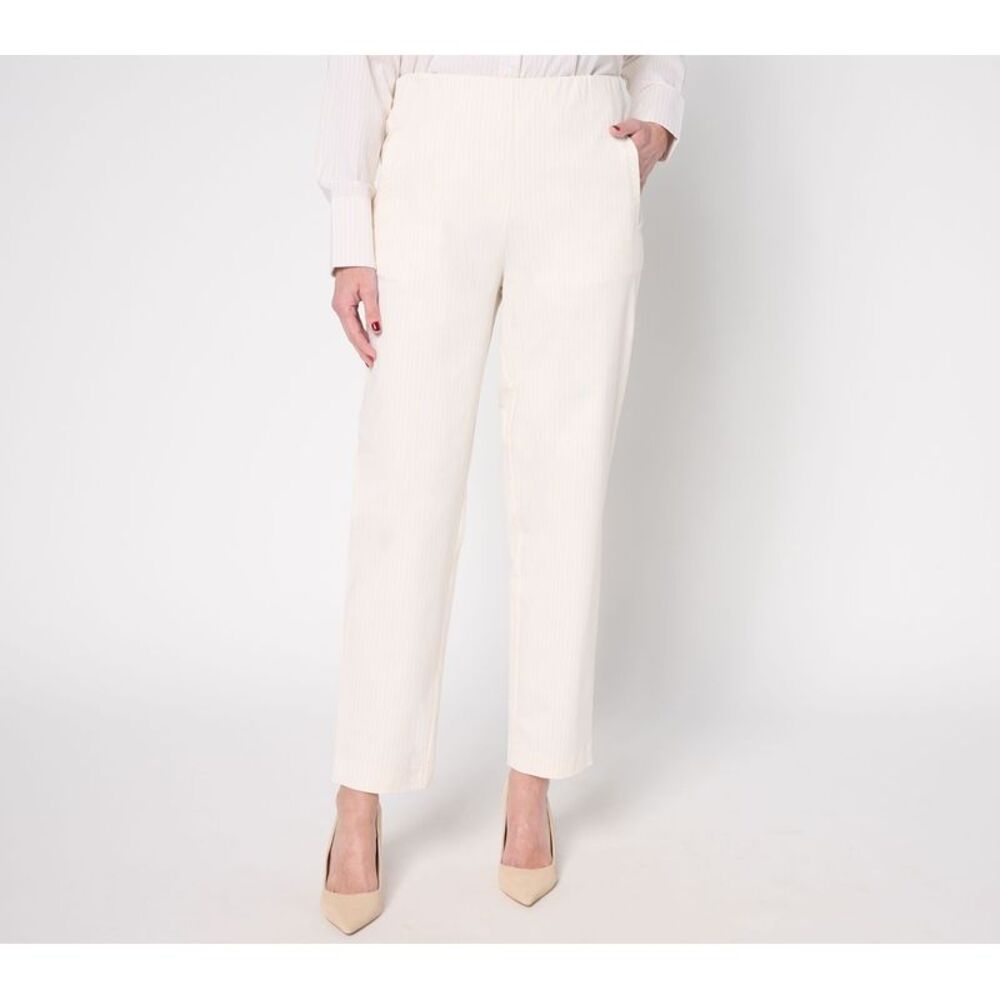 Lusome Women's Plus Sz Pants 2X Striped Pull-On Ankle Pant White A680689